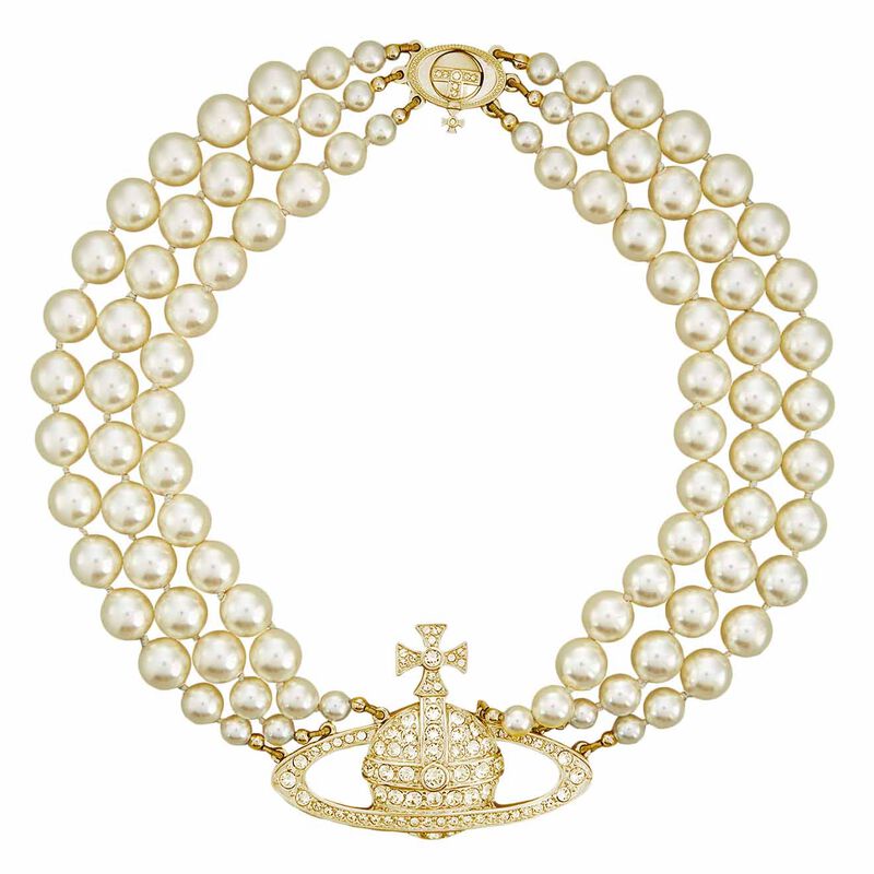 Vivienne Westwood Three Row Pearl Bas Relief Choker image number 0